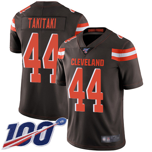 Cleveland Browns Sione Takitaki Men Brown Limited Jersey #44 NFL Football Home 100th Season Vapor Untouchable
